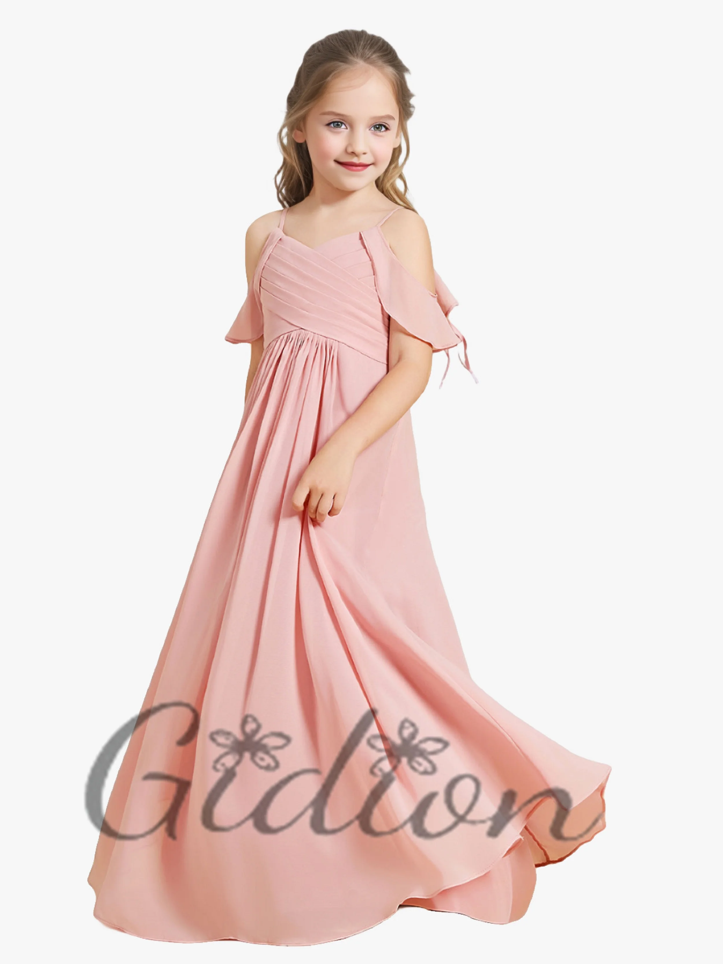 Floor-Length Chiffon Junior Bridesmaid Dress For Kids Birthday Evening Party Wedding Ceremony Banquet Prom Event Ball Pageant