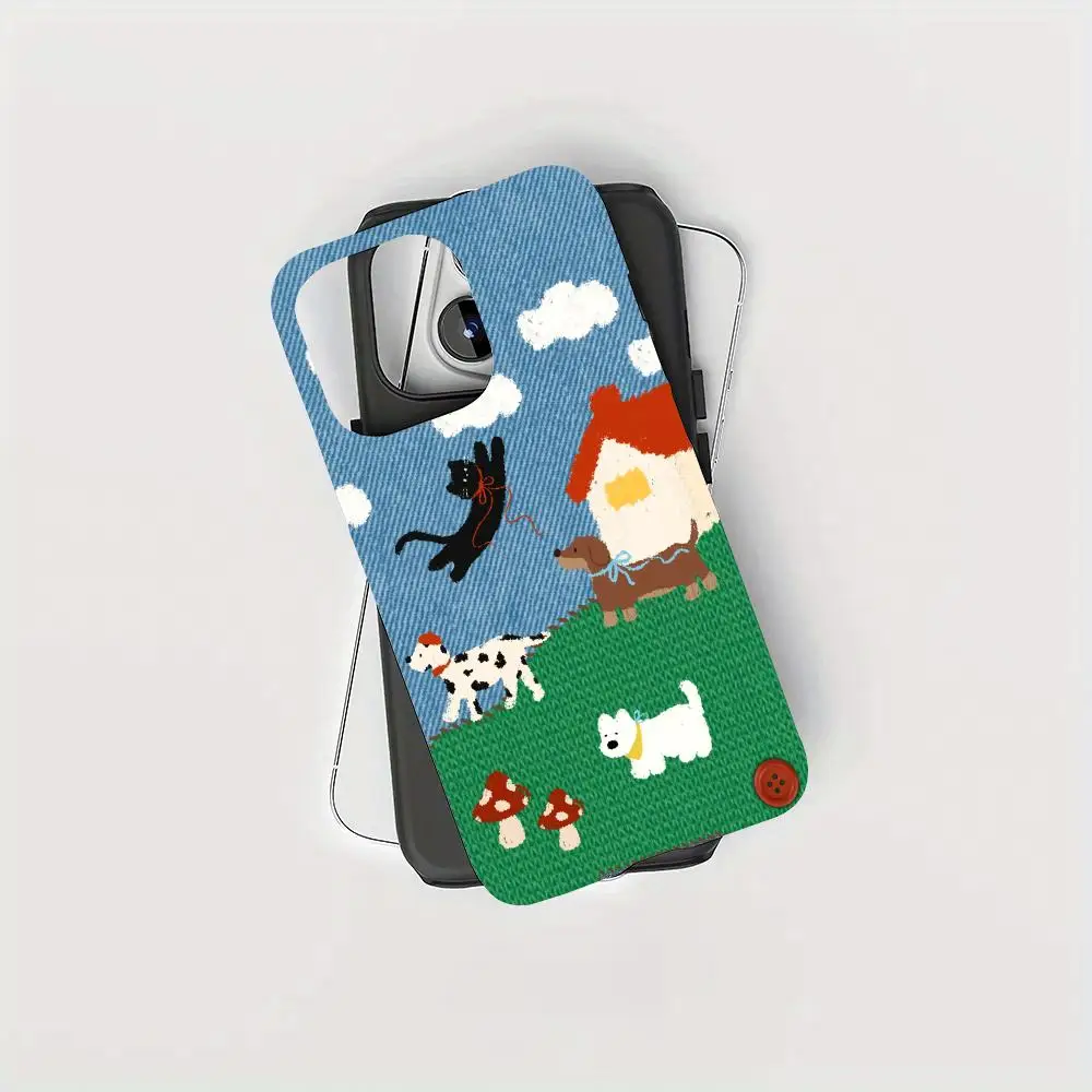 Knitted mushroom cat pattern phone case suitable for iPhone 17 16 15 14 13 12 11 Pro/Max/Plus anti drop 2-in-1 back cover