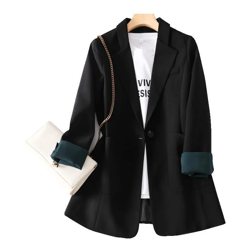 Black Blazer Coat Women's Spring and Autumn 2023 New Korean British Style Blazer Temperament Versatile Casual Long Sleeved Top