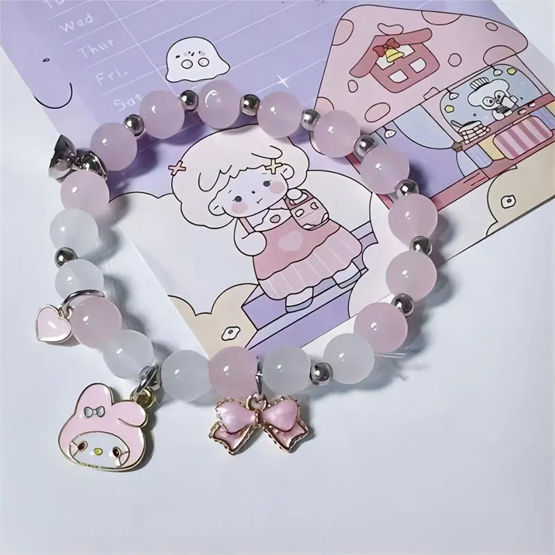 New Sanrioed Anime Melody Cinnamoroll Kuromi Cartoon Bracelets Women Chain Party Wedding Jewelry Holiday Gifts Girl Elastic Rope