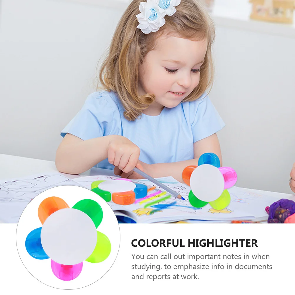 6 قطع من أقلام الفلورسنت على شكل بتلة وكتابة سلسة بألوان زاهية للوازم الفنية المكتبية للطلاب #4