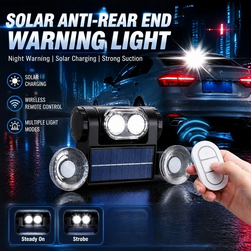 Solar Powered Anti Rear-end Collision Strobe Warning Light, Flashing Safety Alert Lamp for Car Front & Rear Windshield