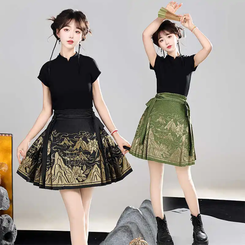 Woven Short Horse-Face Skirt Women's Suit New Chinese Style National Daily Girl Wear and