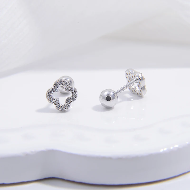 S925 Sterling Silber Romantische Vier Klee Form Stud Ohrringe für Frauen Mädchen Piercing Ohrringe Schmuck Geschenk SE42 – Detail 4
