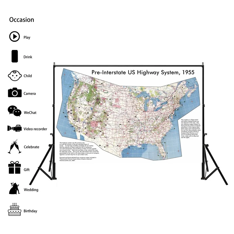 الولايات المتحدة خريطة العالم ملصق 59*42 سنتيمتر ما قبل تقاطع الولايات المتحدة نظام الطريق العالي 1955 خريطة العالم للثقافة لوازم السفر
