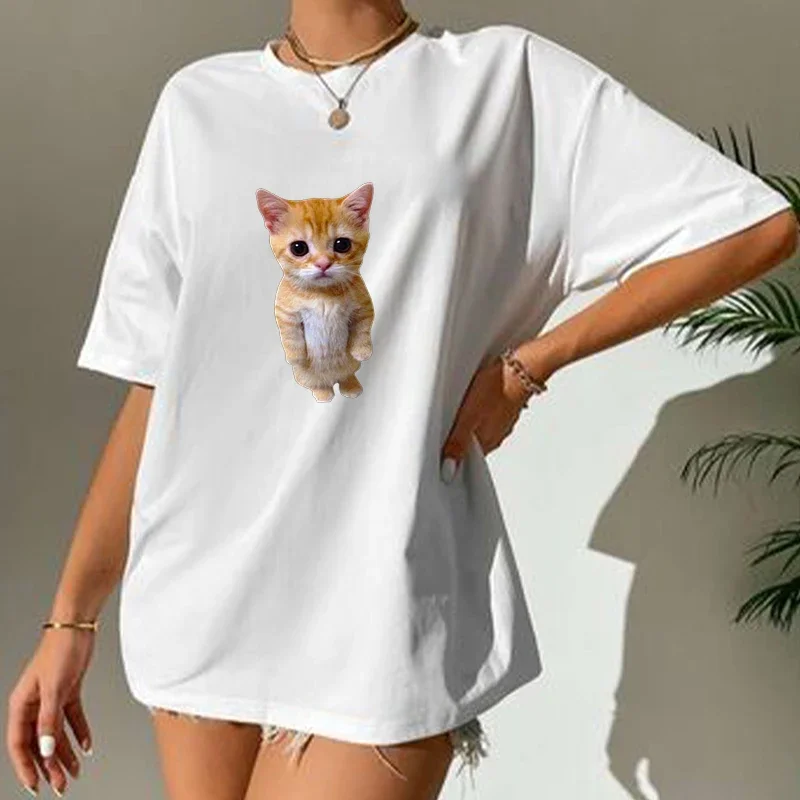 Funny Cat Print Women Casual T-shirt Women Summer Breathable Micro Stretch Harajuku Girls Casual Fashion Clothes