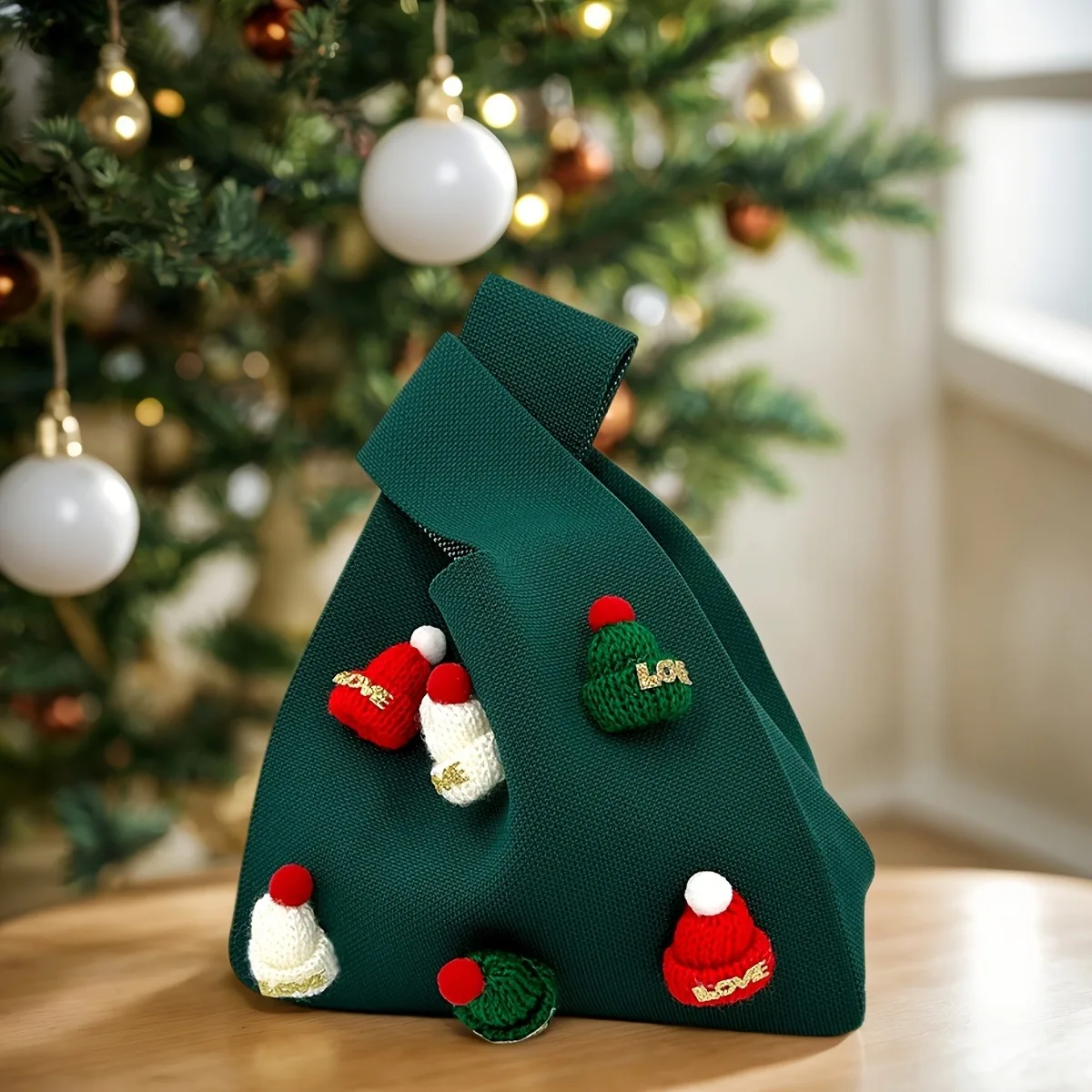 3 estilos de bolsos de punto de la serie navideña y de Año Nuevo a la moda, bolsos de compras versátiles para ir al trabajo, regalos hechos a mano, bolsas de dulces