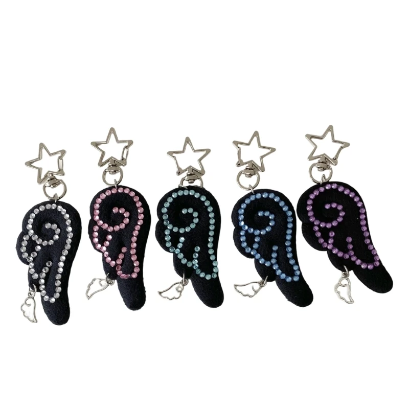 367C Trendy Y2K Fabric Keyring Fashion Bag Charm Hanging Ornament With Glittering Wing Perfect For Gift Giving