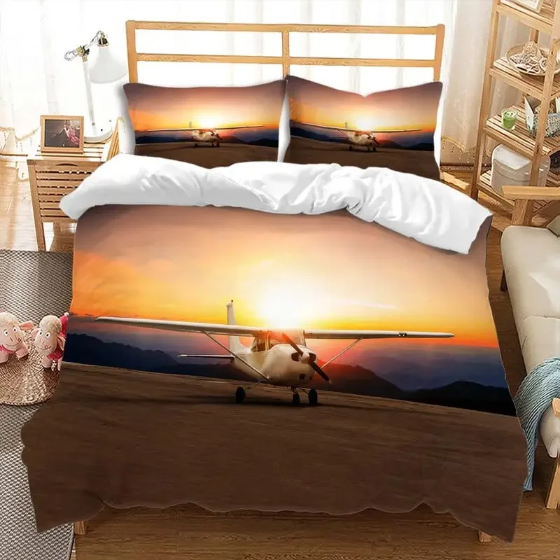 

Aircraft Duvet Cover Sets 3Pcs Pink Sunset Bedding Sets Quilt Cover with 2 Pillow Shams,Twin Full Queen King Size, Bedroom Decor