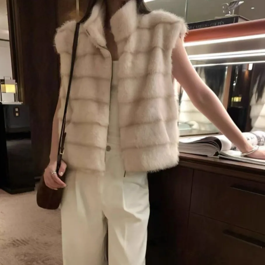 レディースジッパーファーベスト 秋冬 おしゃれ レトロスタイル 暖かいプラッシュ人工毛皮レザーコートトップ 通勤スタイル