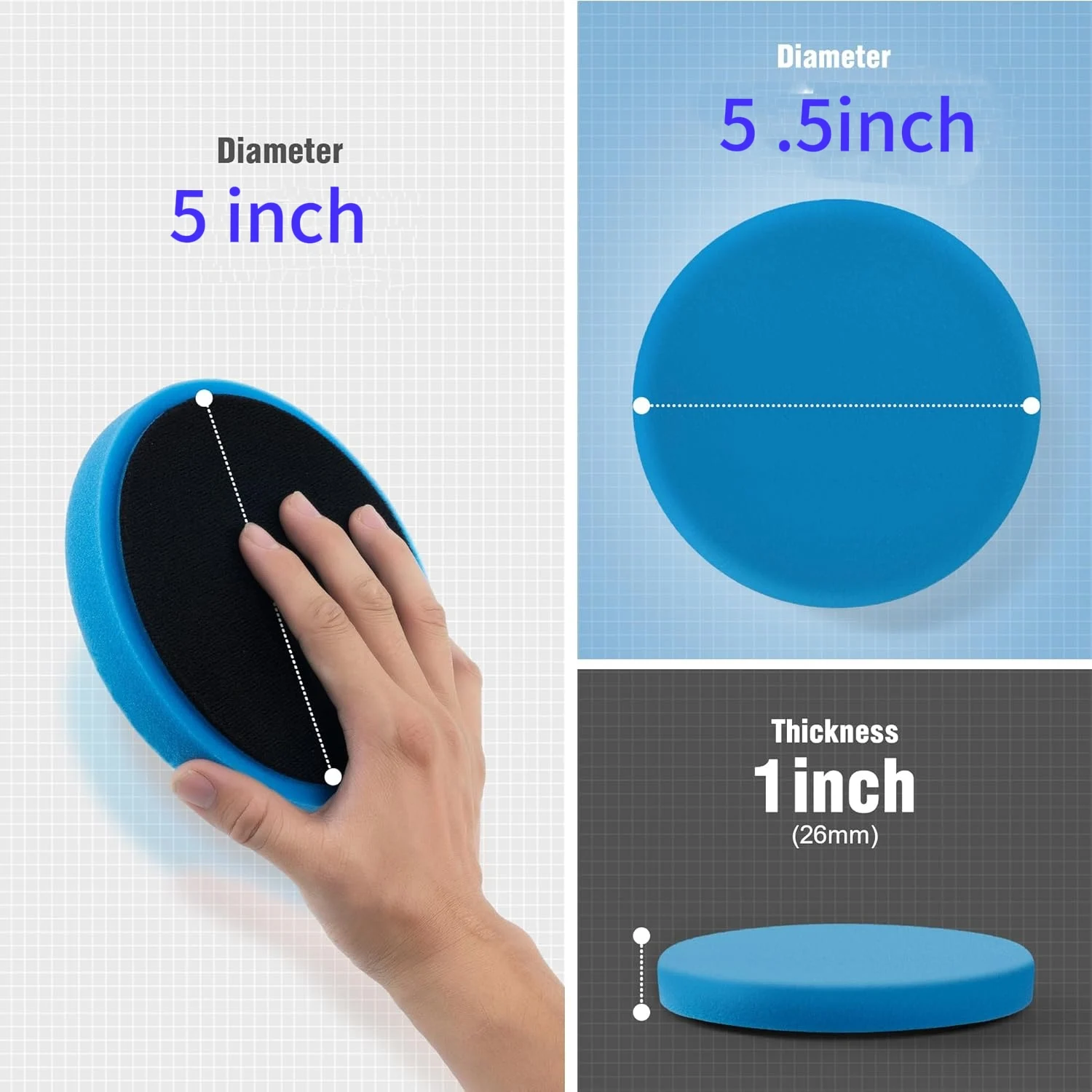 Polishing Pad Kit  5.5 Inch 138mm Face 5 Inch 125mm Backing Plate Compound Buffing Sponge Pads Made Foam 5pcs/Set  48sets/Carton