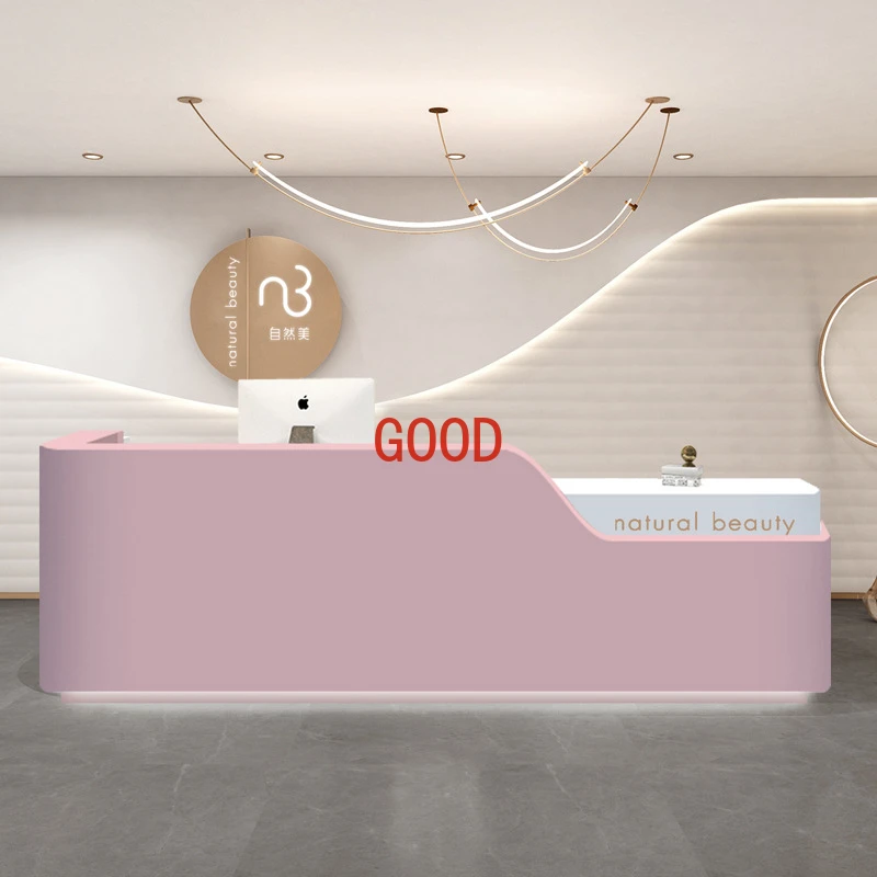Reception de la empresa de belleza Mostrador de recepción Tienda de ropa de mujer sencilla y moderna página de caja Arco de barra