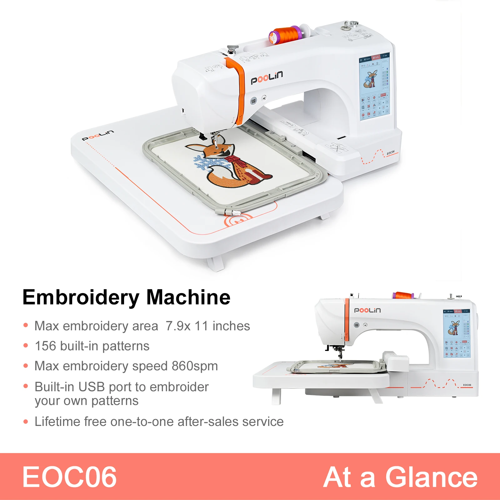 POOLIN Single Head Embroidery Machine Computerized EOC06 For Start an Business 7.9\