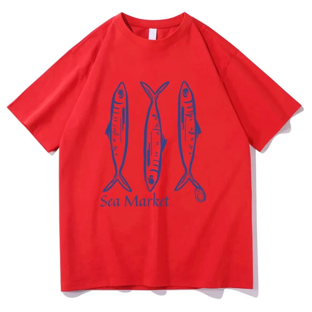 Aceite de oliva sardinas azul - rojo esta camiseta es divertida camiseta de mujer patrón de verano