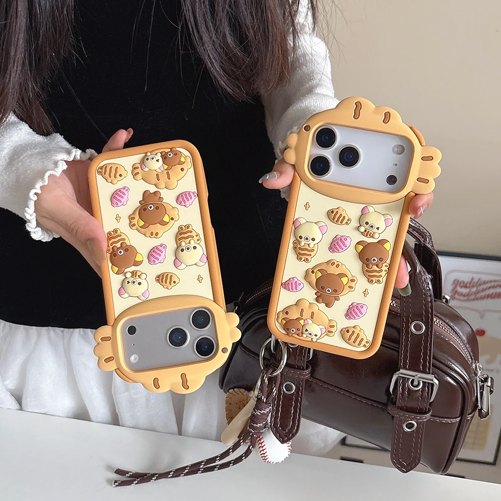لطيف ثلاثية الأبعاد الكرتون Rilakkuma الدب جراب هاتف آيفون 17 16 زائد 16e 15 14 13 12 11 برو ماكس للصدمات لينة غطاء سيليكون