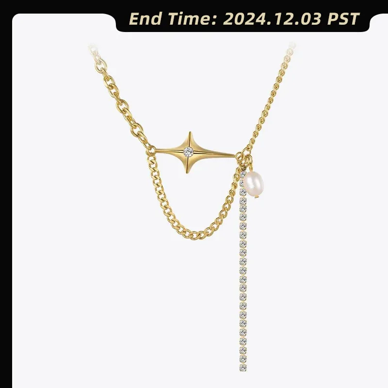 

ENFASHION Doji Mounted Zirconia Pendant Necklace For Women Stainless Steel Fashion Jewelry Pearl Zircon Chain Necklaces P223302