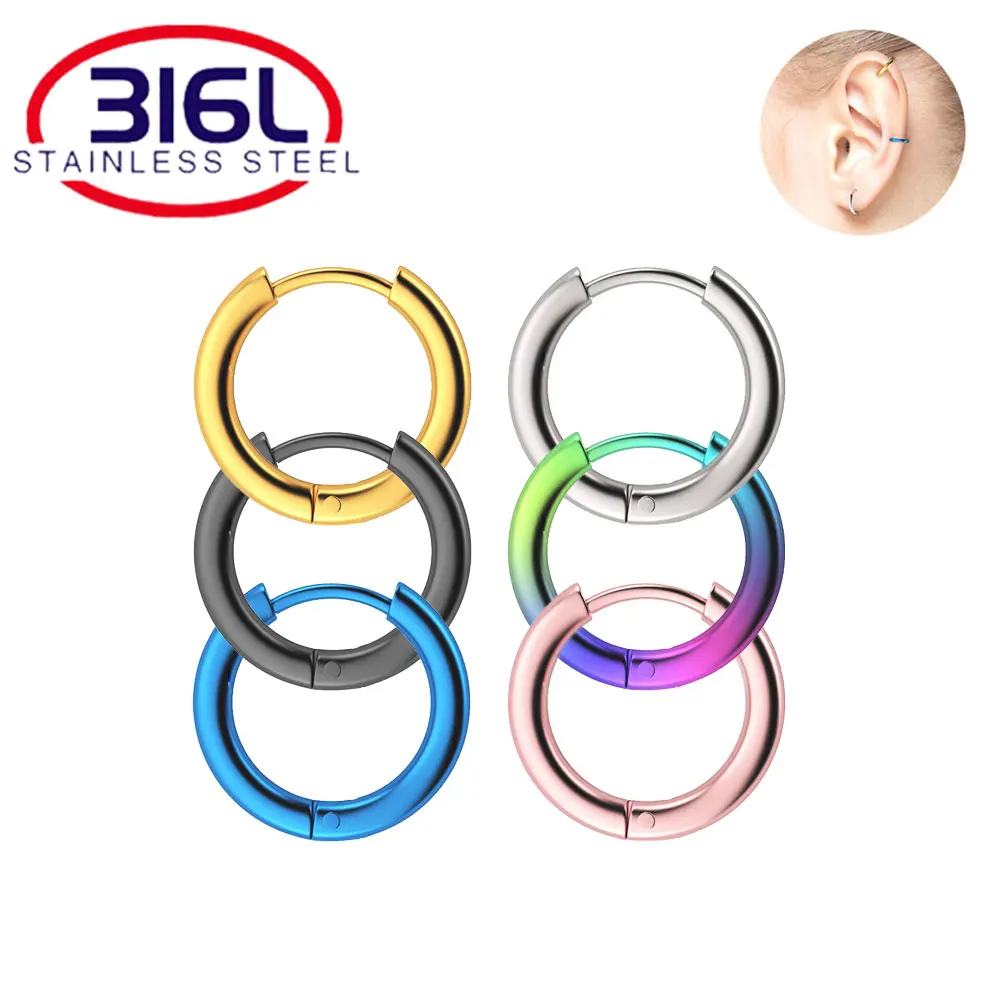 1 Pair Implant Grade 316L Stainless Steel Nose Rings Septum Clicker Round Earrings body Piercing