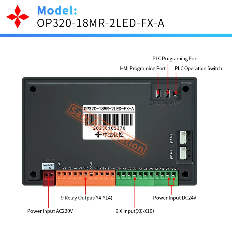 YKHMI Op320 16MR PLC LED All-In-One, Compatible With FX1S, 8 Input 8 Output, 2 Pulse 100K For Servo or Stepper Motor