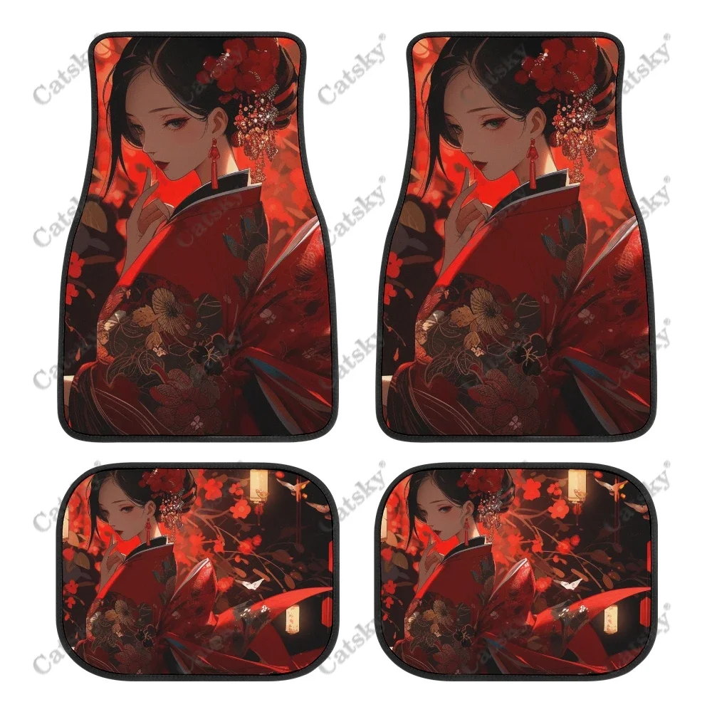 

Anime Geisha In Kimono Car Auto Floor Mats Carpet, Customized Car Floor Mats All Weather Automotive Floor Pad Stylish