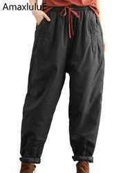 AmaxluluE 2025 Korean Designer Winter Warm Clothes Womens Fashion Loose Padded Pants Ladies Casual Classic Cotton Harem Trousers