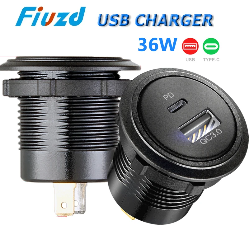 

Car Socket plug Fast pd typec usb socket charger usb a 3.0 car charger outlet adapter for 12V/24V Cars Boats Motorcycle