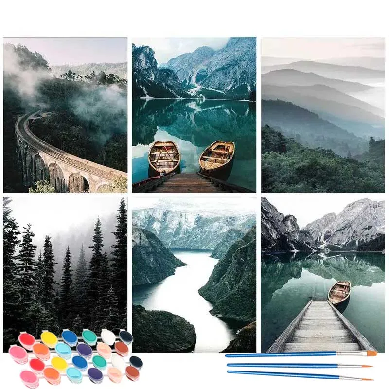 

CHENISTORY Paint By Numbers Lake Mountain Scenery Hand Painted Painting Drawing On Canvas Gift DIY Pictures By Number Home Decor