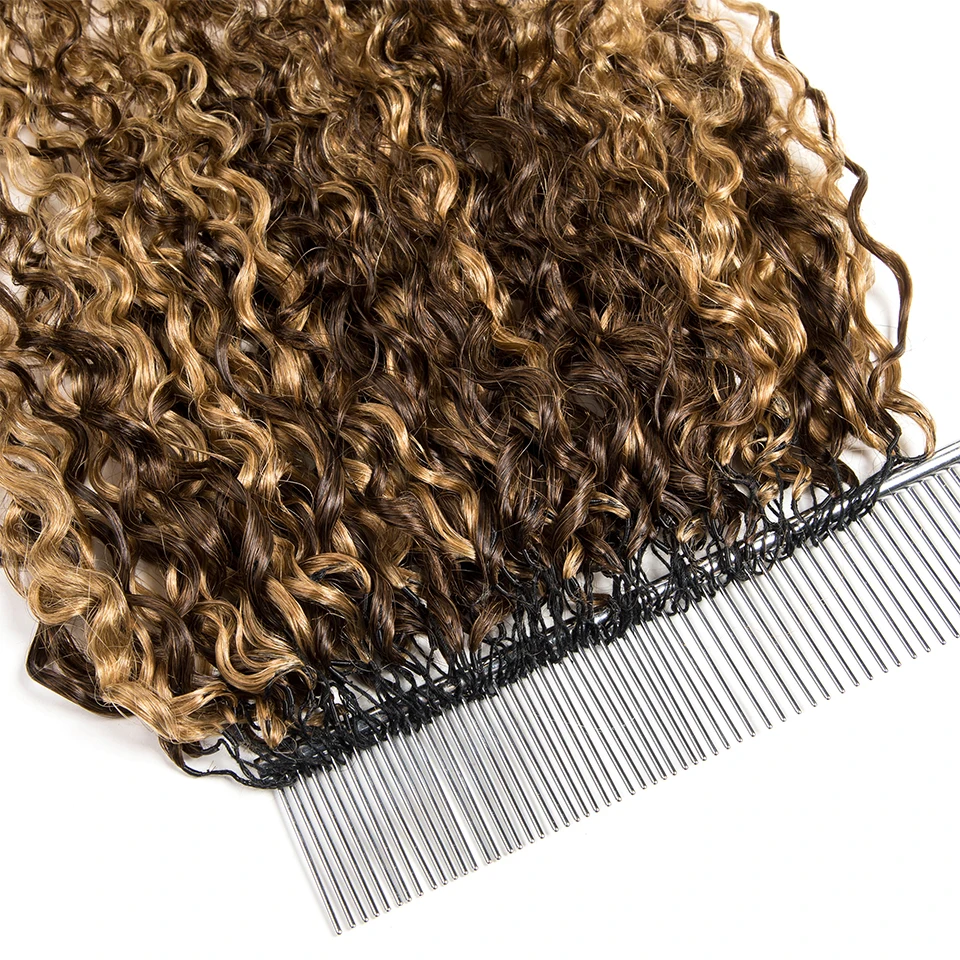 Highlight P4/27 Honey Brown Miracle Knots Feather Crochet Human Hair Pre-Separated Burmese Curly Human Hair Extensions Lightweight Reusable Invisible Knots Burmese Curly Crochet Hair Bundles Remy Virgin Hair Extensions For Women Daily Use Kpop Hairstyles