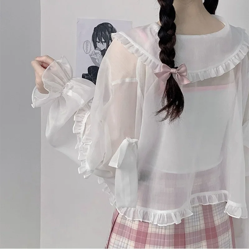 Shirts Women Kawaii Summer Ins Sweet Style Female Sun-proof Solid All-match New Arrival Mujer Blusas Thin Crops Ulzzang Clothes