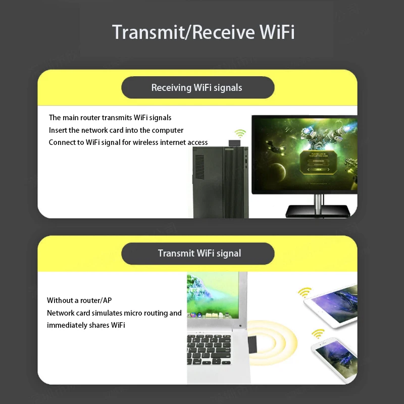 Carte Lan avec pilote gratuit, récepteur de signal WiFi Bluetooth, transmetteur, carte réseau sans fil, adaptateur de jeu, réception de signal, 600m