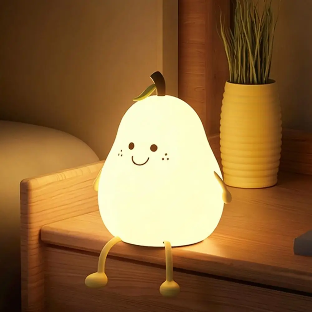 Pear Shaped Night Light Rechargeable Silicone Bedside Lamp Pear Silicone Night Light Touch Rechargeable Bedside Lamp for Friends