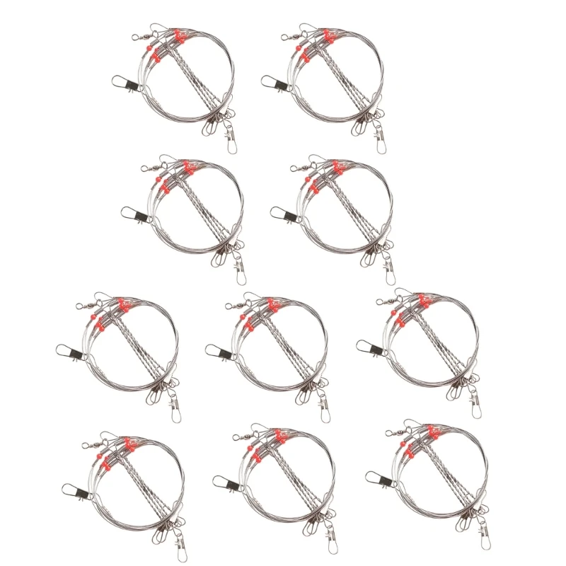 

10Pcs Sea Fishing Line Rig Fishing Tackle Tool Bottom Tackle Rigs with Snaps Stainless Fishing Wire Leader Rigs X5QF