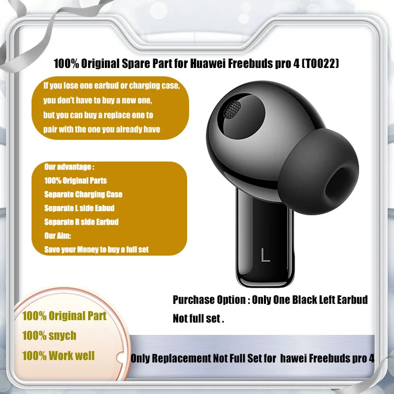 قطع الغيار الأصلية لهواوي Freebuds Pro 4 (T0022) سماعة بلوتوث Pro4 علبة شحن سماعة الرأس اليسرى أو اليمنى استبدال جزء