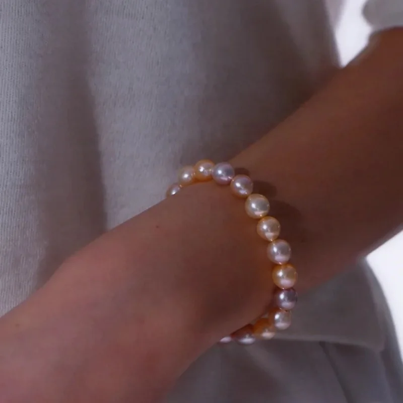 Natural Color 6-8Mm Colorful Bulb Candy Selected Freshwater Baroque Pearl Bracelet Elastic Cord