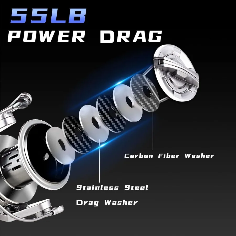 بكرة الغزل 8000 10000 12000 إطار من الألومنيوم بكرات صيد السمك من ألياف الكربون 55LB سحب الطاقة الثقيلة الطويلة الصب في الشاطئ Saltwa #2