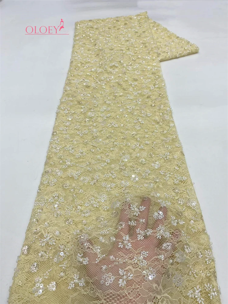 

OLOEY African Groom Embroidered Sequin Lace Fabric 5 yards French Nigerian Beaded Lace Fabric for Wedding Wedding Dress Sewing