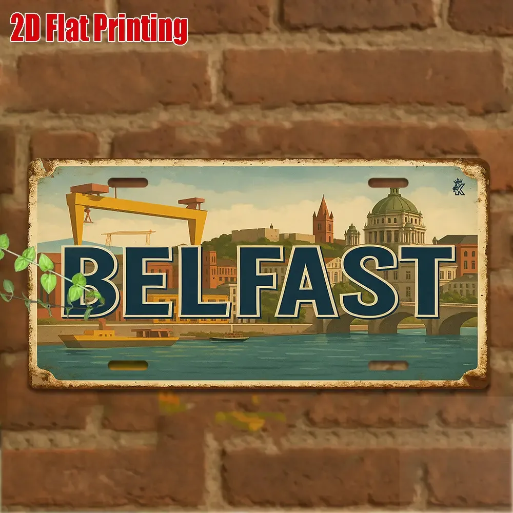 2D Flat, 1pc Belfast Northern Ireland Metal License Plate Wall Art - 11.8