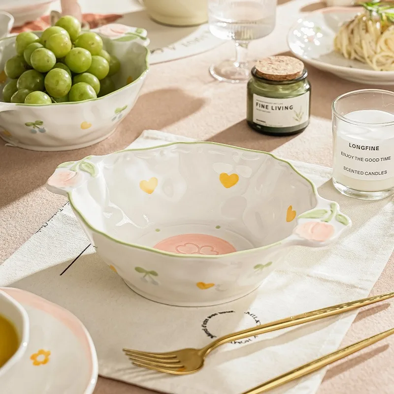 Binaural noodle  household ceramic soup soup basin high value fruit salad  large bowl instant noodle