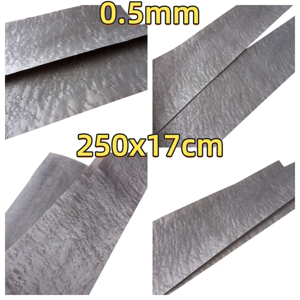 Natural Dyed Silver Gray Birdseye Veneer, 0.5mm, 250x17cm, For Display Table Surface Veneering & Guitar Body Veneering.