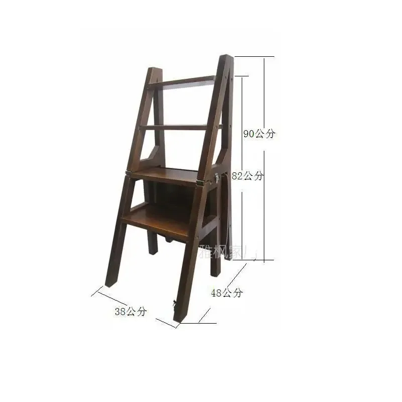 Household Multi-functional Folding Ladder 42*42.5*90cm Deformable Dual-purpose Ladder Stool Solid Wood Folding Chair Staircase
