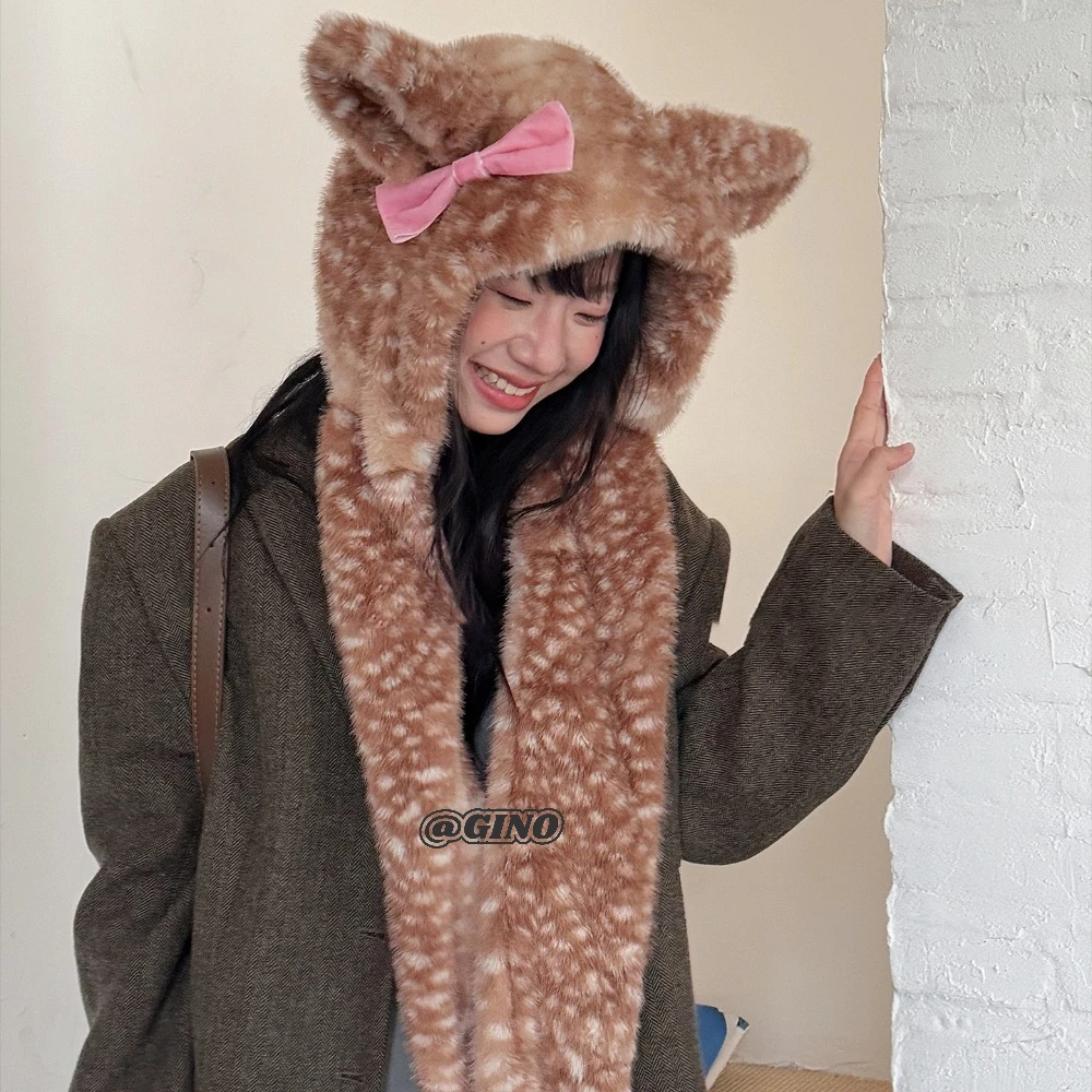 Original Plush Elk Scarf Hat All-in-one Winter New Luxury Cute Warm Deer Series Scarf Christmas New Year Gift Outdoor Hat