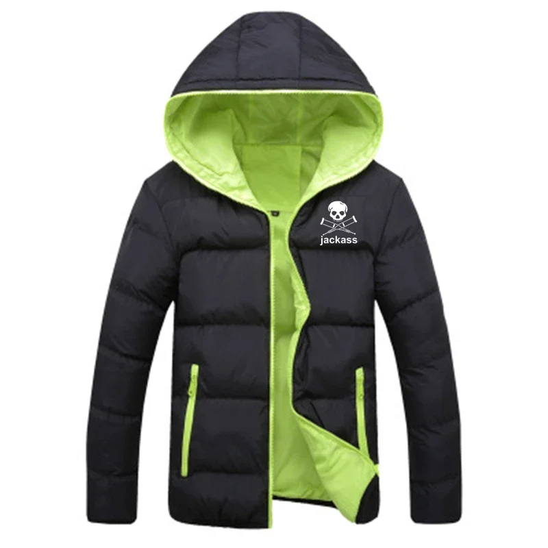 2024 New Jackass Forever Logo Printed Custom Made Men Zipper Down Jacket Hoodie Cotton Warm Casual Solid Color Man Streetwear