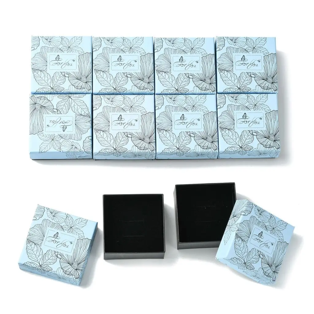 12Pcs 7.6x7.5x3.6cm Square Flower Print Cardboard Paper Jewelry Storage Boxes Gift Package for Necklace Jewellery Display