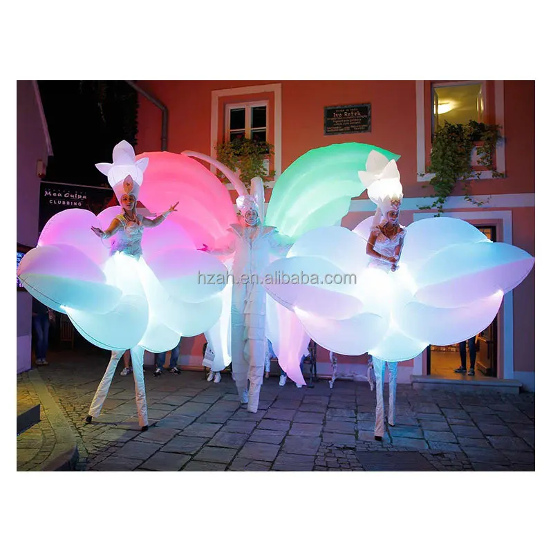 

Fancy White Inflatable Flower Costume with Led Light for Parade Decor