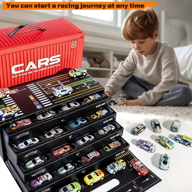 HOT! 48pcs High-end Gift Box Simulated Parking Lot 48 Inertial Car Alloy Set Container Gift Box Christmas Birthday Gifts for Kid