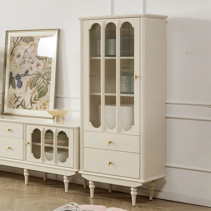 French cream style single-door wine cabinet, all solid wood, American  side stand cabinet living room furniture