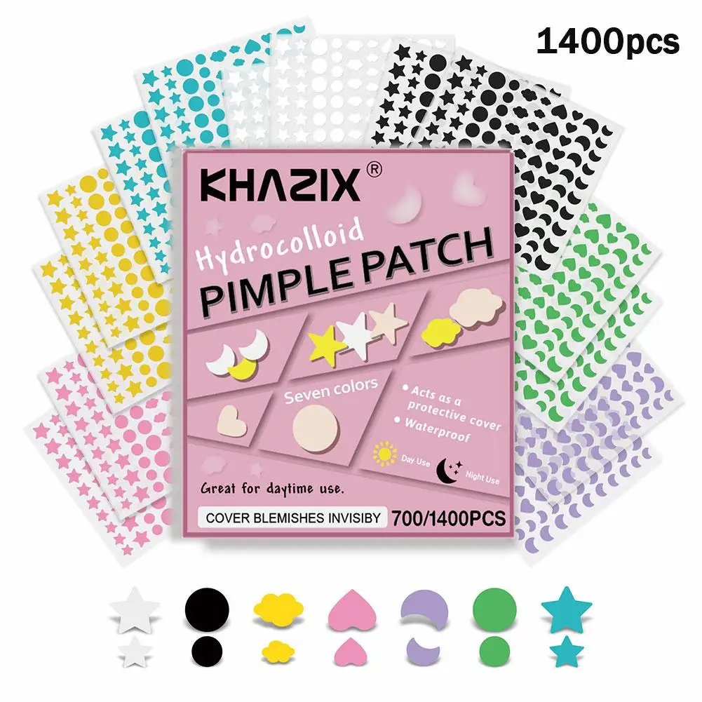 Juego de parches coloridos para acné, parches suaves no irritantes para espinillas, tratamiento hidrocoloide para puntos negros y acné, 700/1400 Uds.
