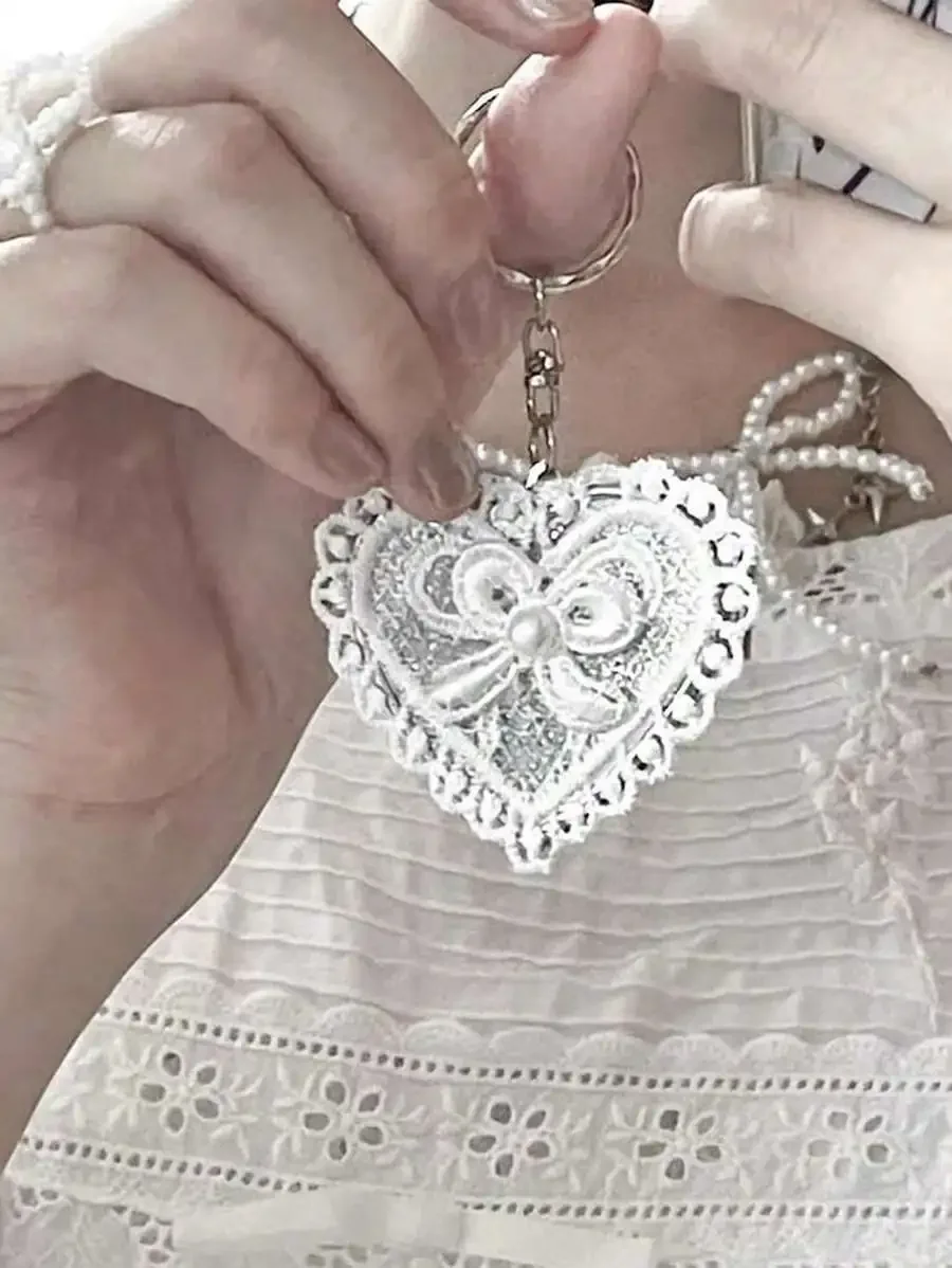 Vintage Lace Heart Bow Keychain Bag Charm