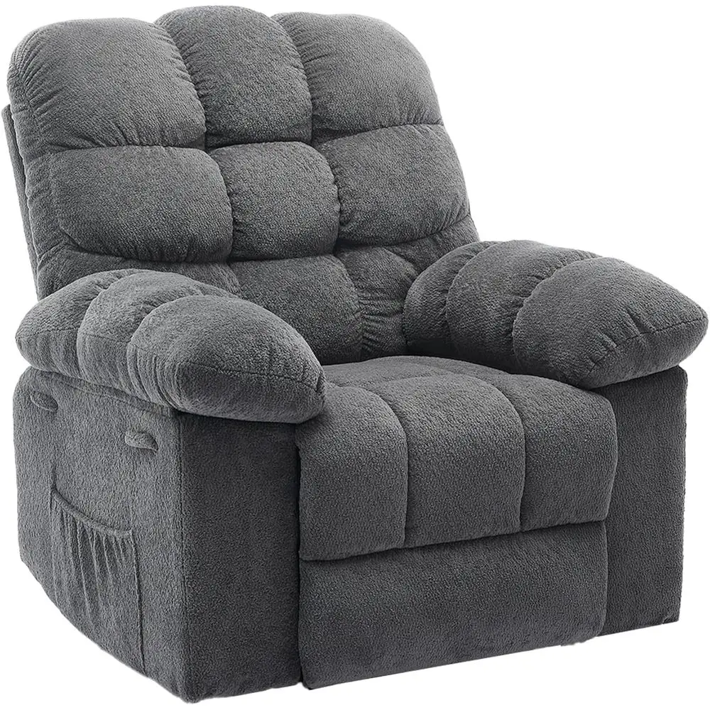 

Ergonomic Fabric Reclining Sofa with Side Pockets, Breathable Upholstered Lazy Boy Recliner, Single Sofa with Steel Frame in Gra