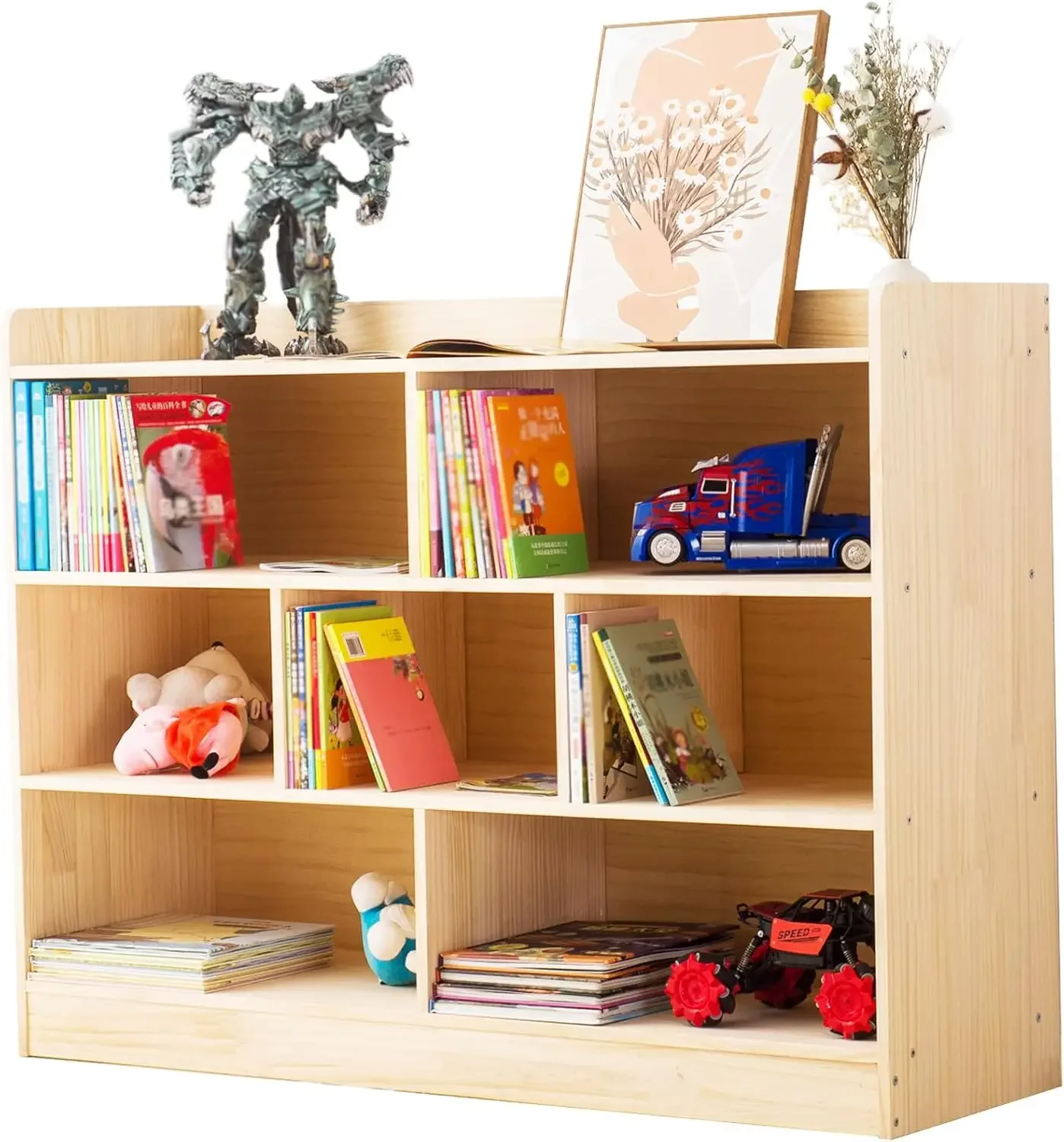 

Детский 3-ярусный шкаф для хранения из натурального дерева, 7-секционная книжная полка, органайзер для школьного класса, мебель
