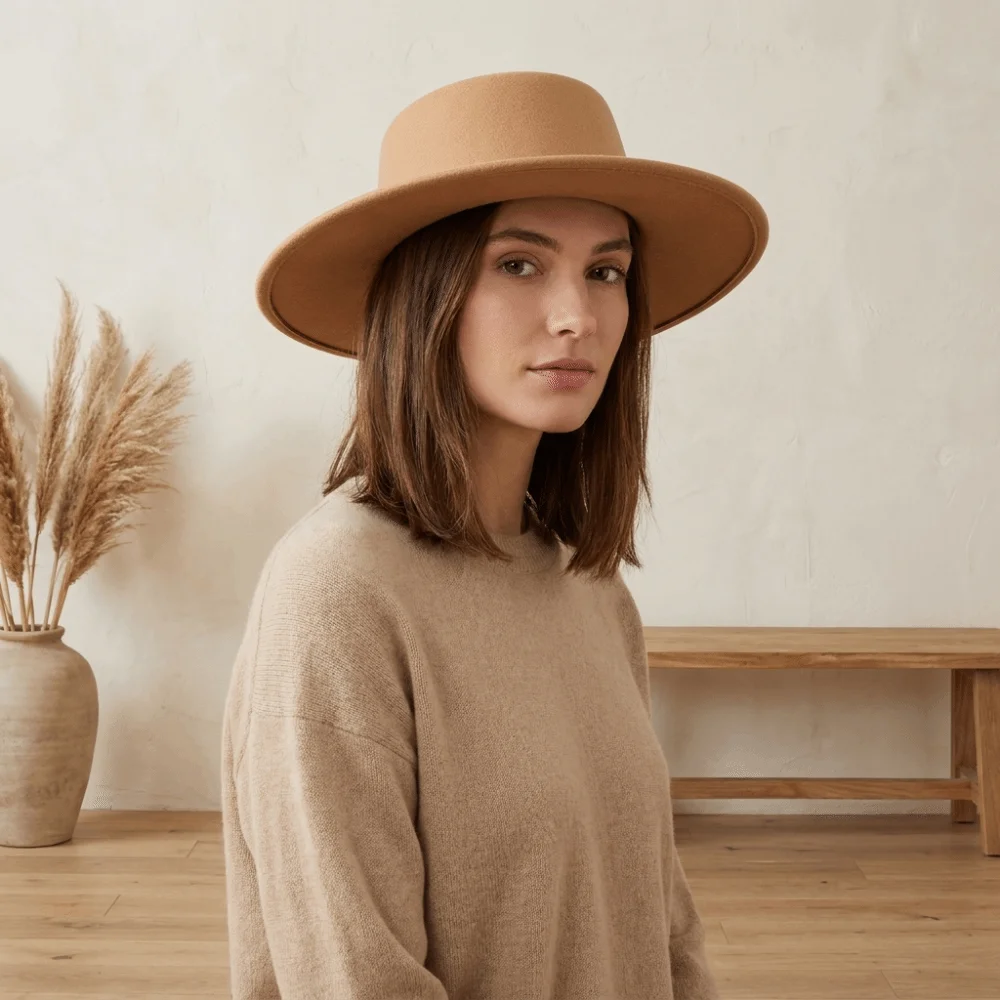 Solid Color Hepburn Style Bucket Hat British Style Flat Top Wide Brim Felt Hat Photography Decoration Fedora Hat Women Jazz Hat